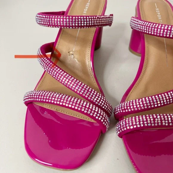 Report Rose Pink Rhinestone Embellished Block Heels Size 9 - Picture 6 of 9